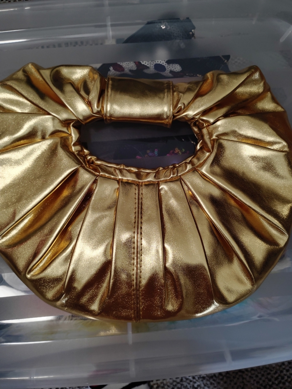 Source Unknown Gold Metallic Pleated Wristlet Clutch